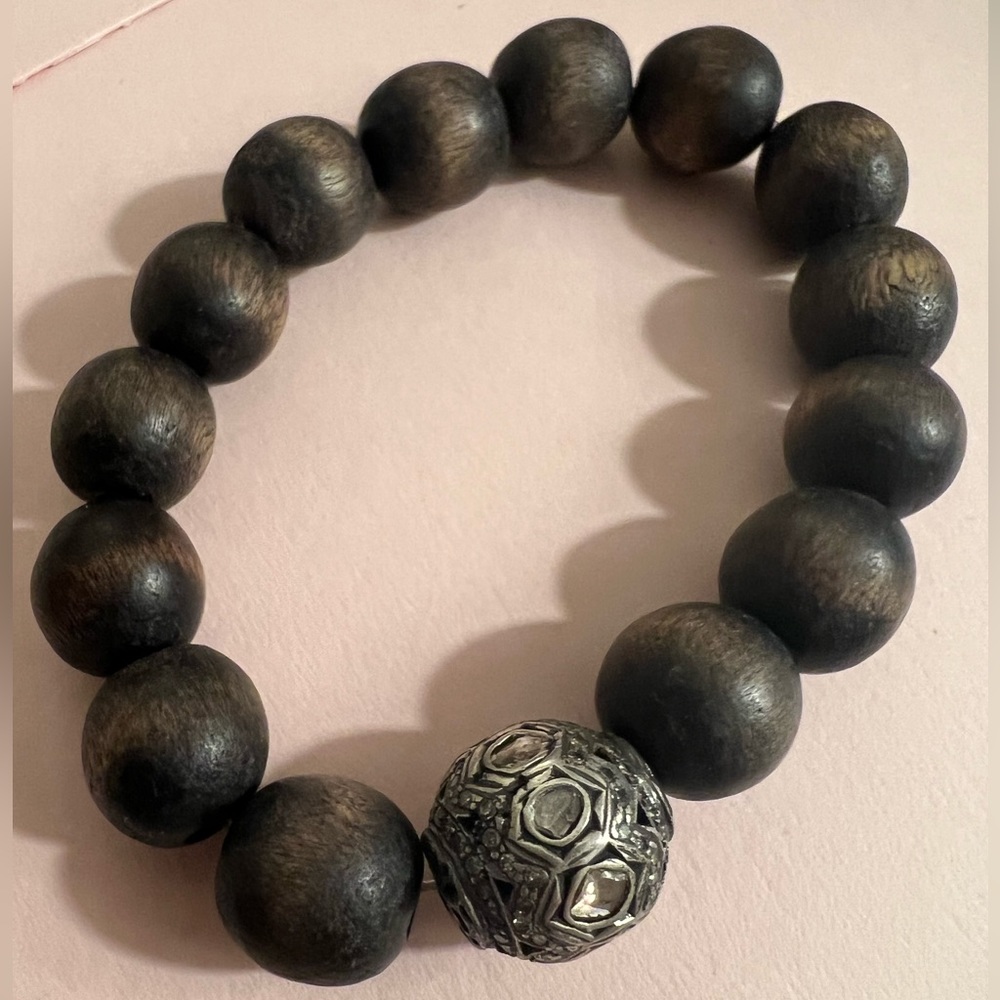 Rosecut Diamond Bracelet with African Wood Beads